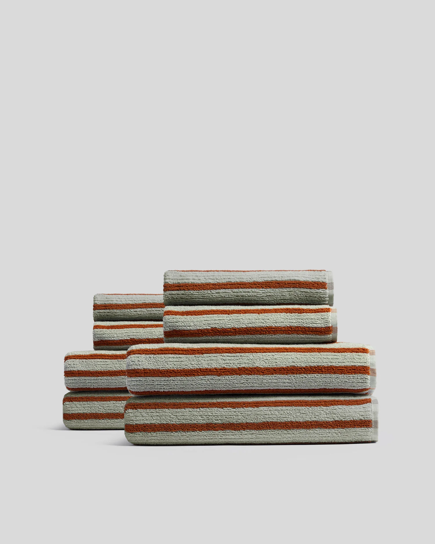 4+4 Organic Resort Stripe Bath Bundle - Sage with Russet