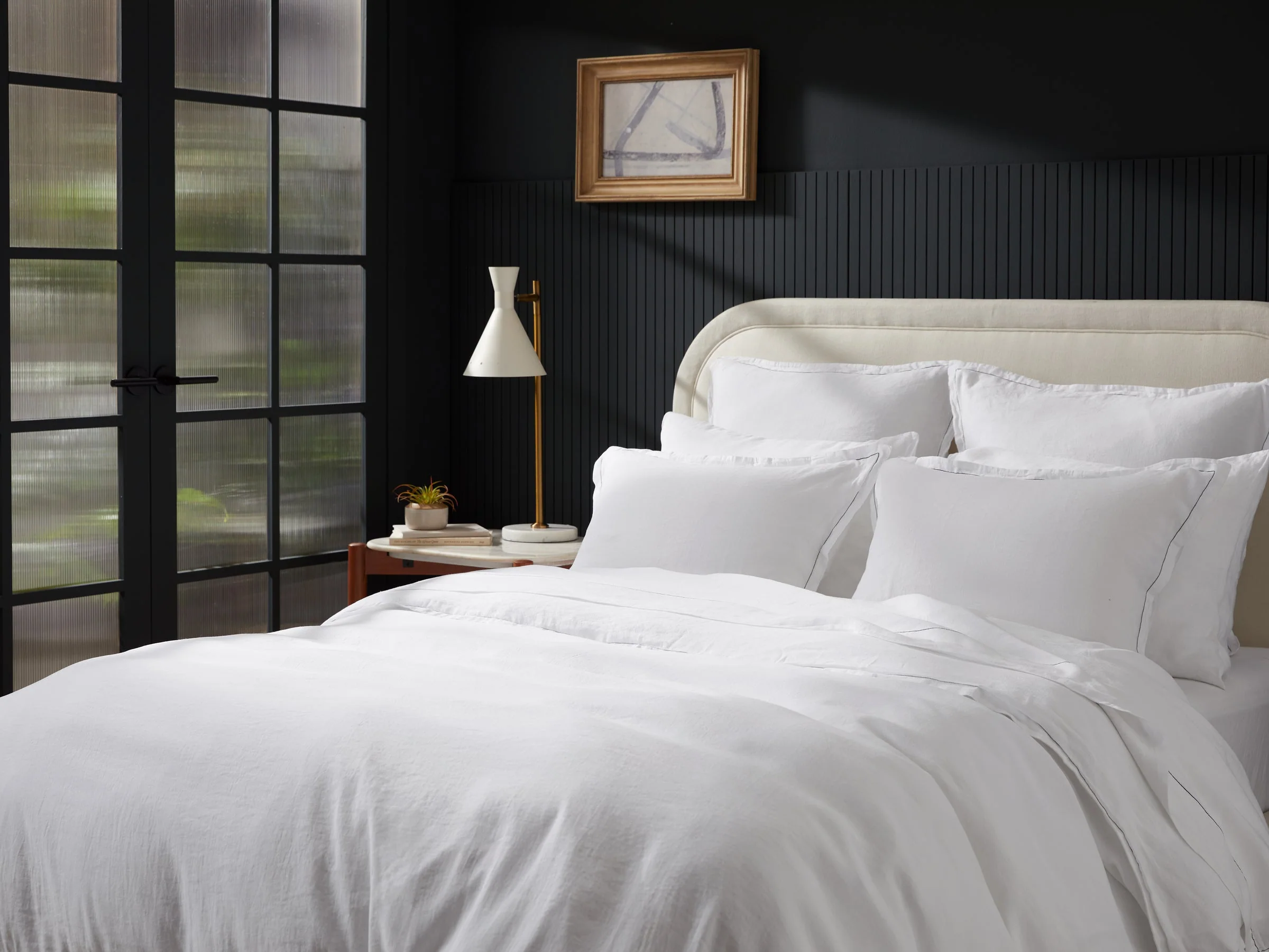 Linen Tencel Fitted Sheet - FINAL SALE (White with Black) - Image 2