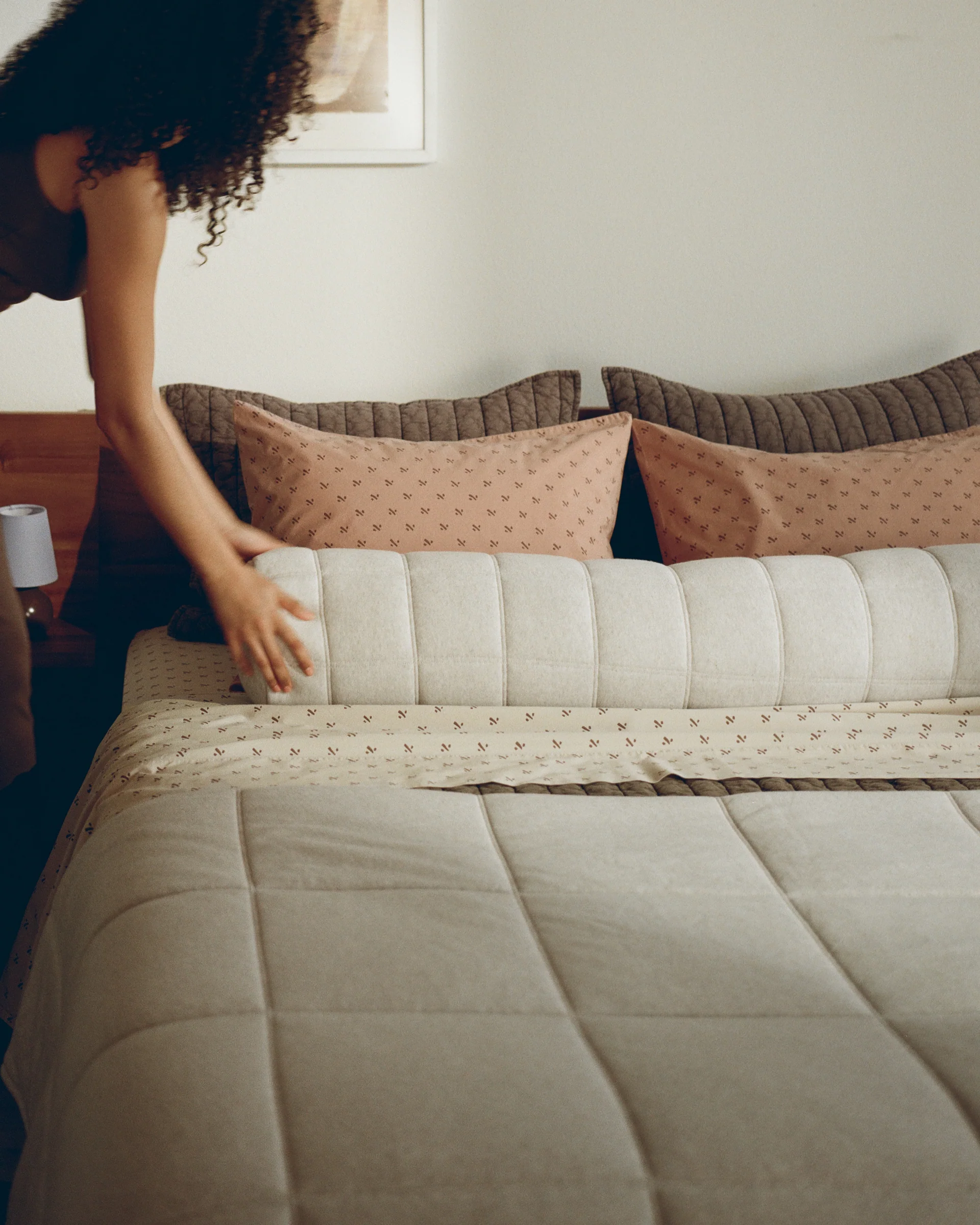 Linen Tencel Jersey Bolster Pillow Cover (Heathered Oatmeal) - Image 2