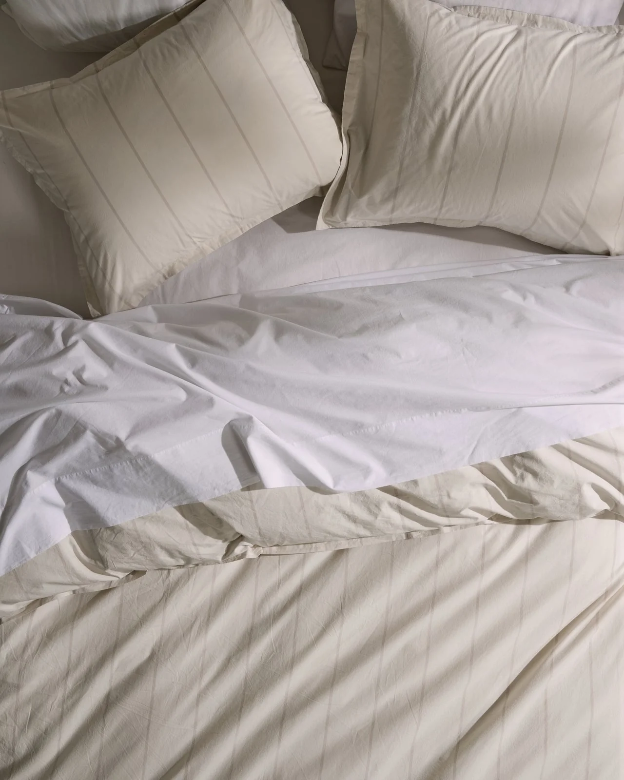 Percale Duvet Cover Set - Bone Stripe F/Q - Image 2