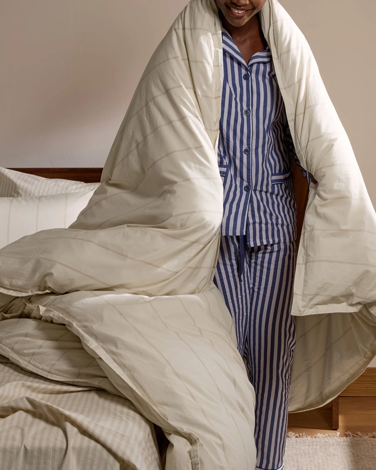 Percale Duvet Cover Set - Bone Stripe TW/XL - Image 4