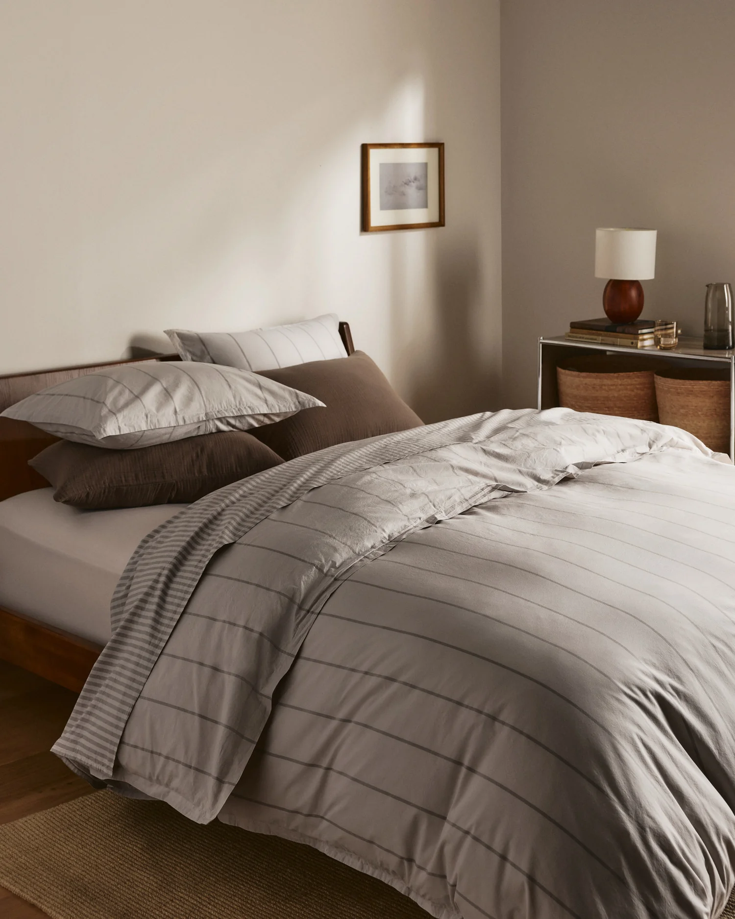 Percale Duvet Cover Set - Pebble Stripe TW/XL - Image 4